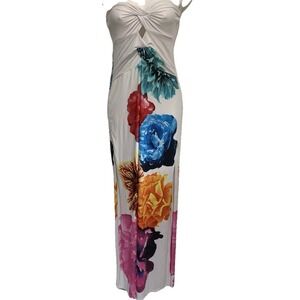 Forevercute Strapless Maxi Dress Medium Floral Side Slit Bodycon Beachy Chic